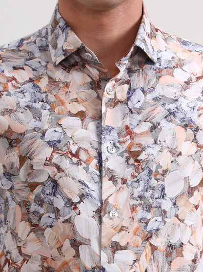 Peach Printed Slim Fit Party Wear Shirt | Wyre