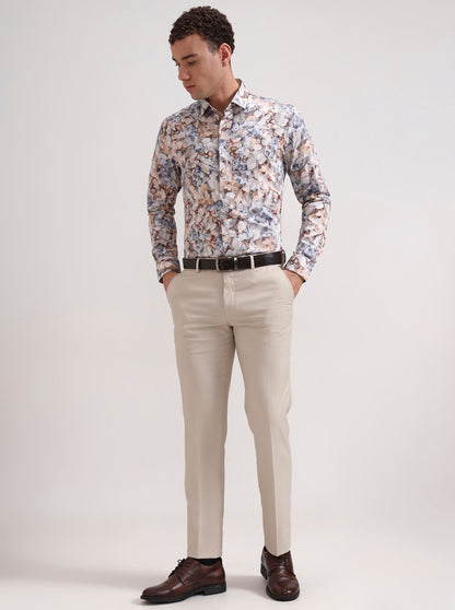 Peach Printed Slim Fit Party Wear Shirt | Wyre