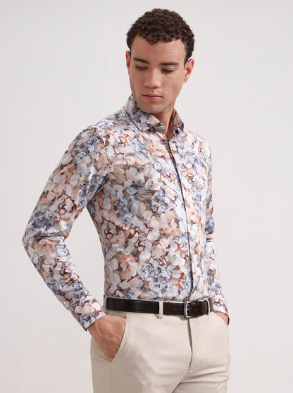 Peach Printed Slim Fit Party Wear Shirt | Wyre