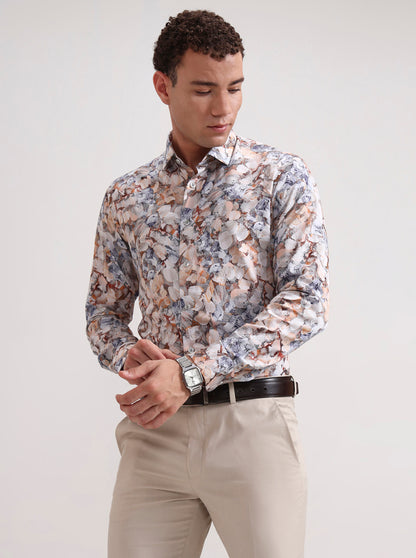 Peach Printed Slim Fit Party Wear Shirt | Wyre