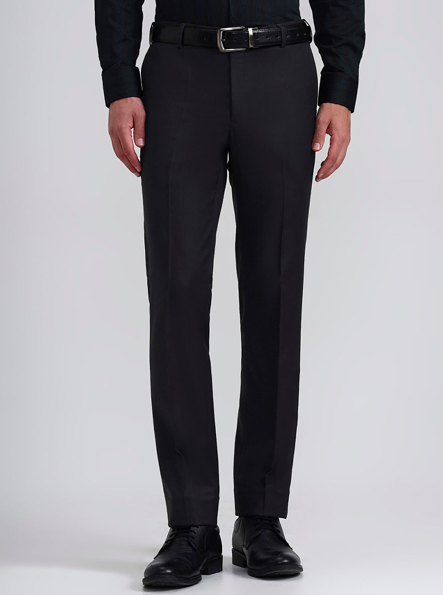 Dark Grey Solid Slim Fit Formal Trouser | Metal