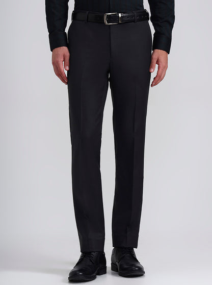 Dark Grey Solid Slim Fit Formal Trouser | Metal