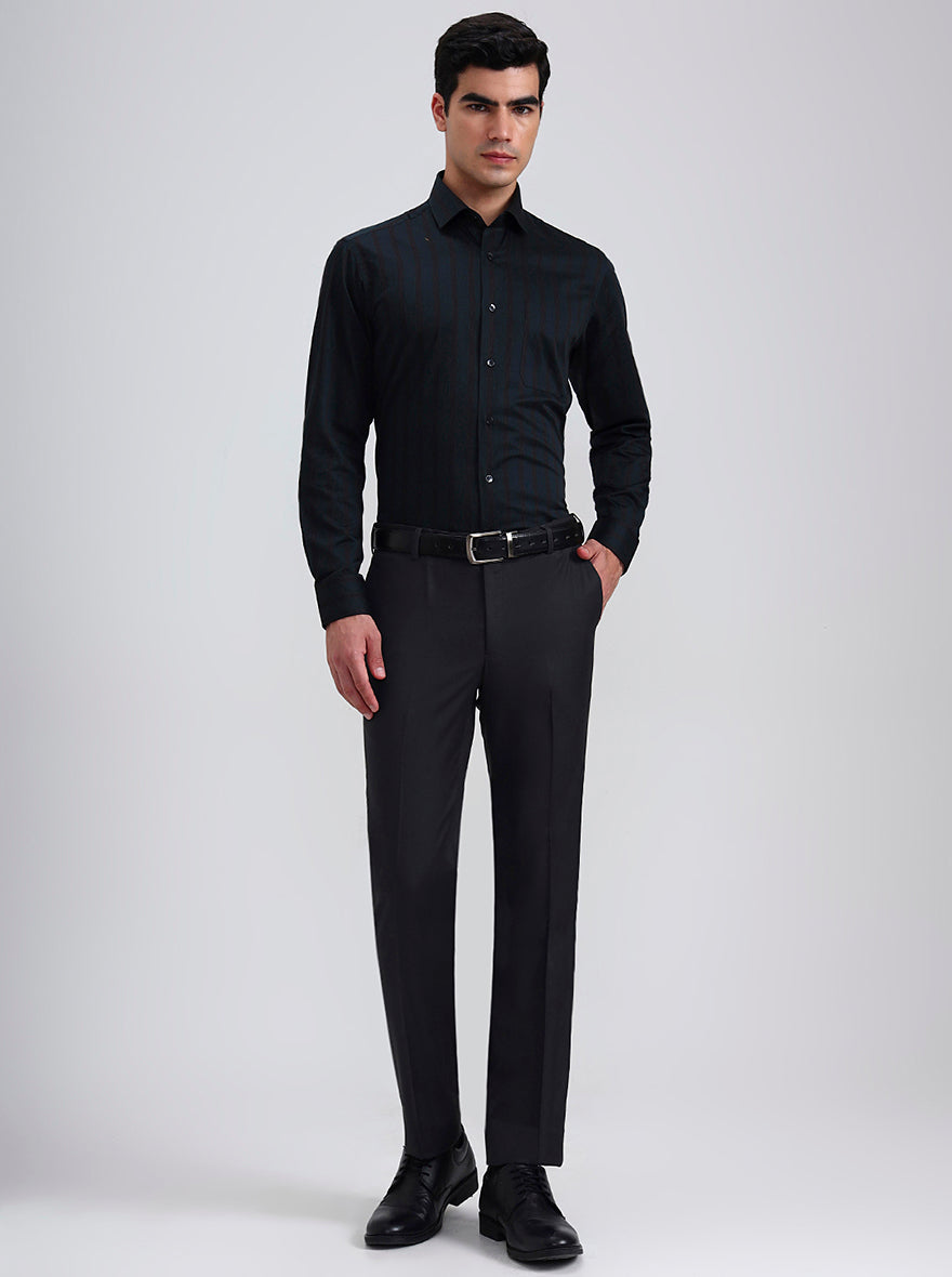 Dark Grey Solid Slim Fit Formal Trouser | Metal