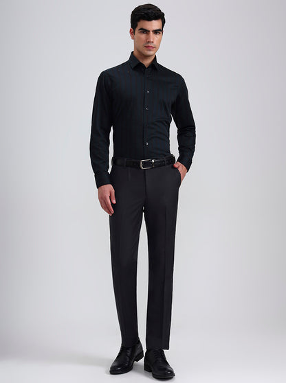 Dark Grey Solid Slim Fit Formal Trouser | Metal