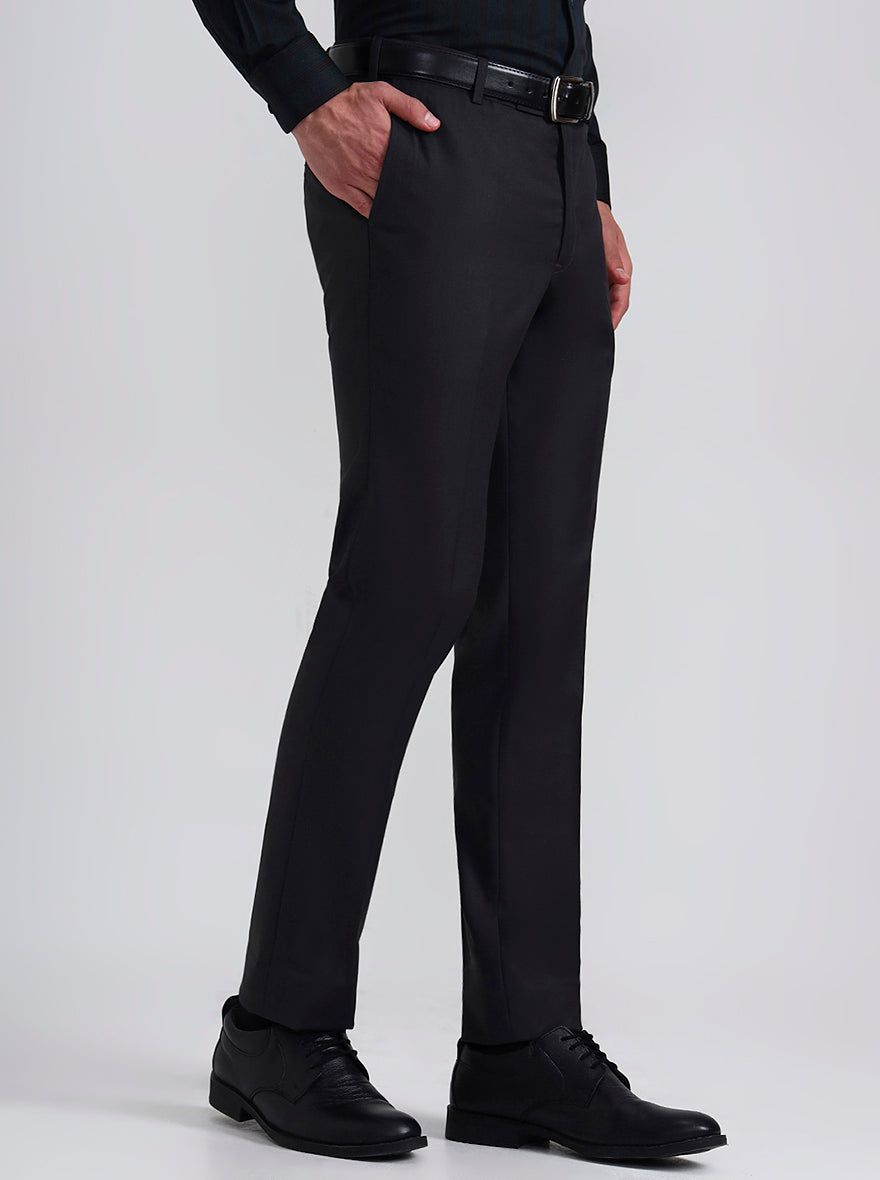 Dark Grey Solid Slim Fit Formal Trouser | Metal