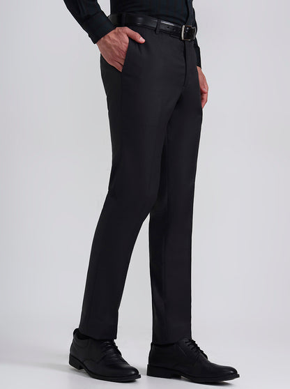 Dark Grey Solid Slim Fit Formal Trouser | Metal