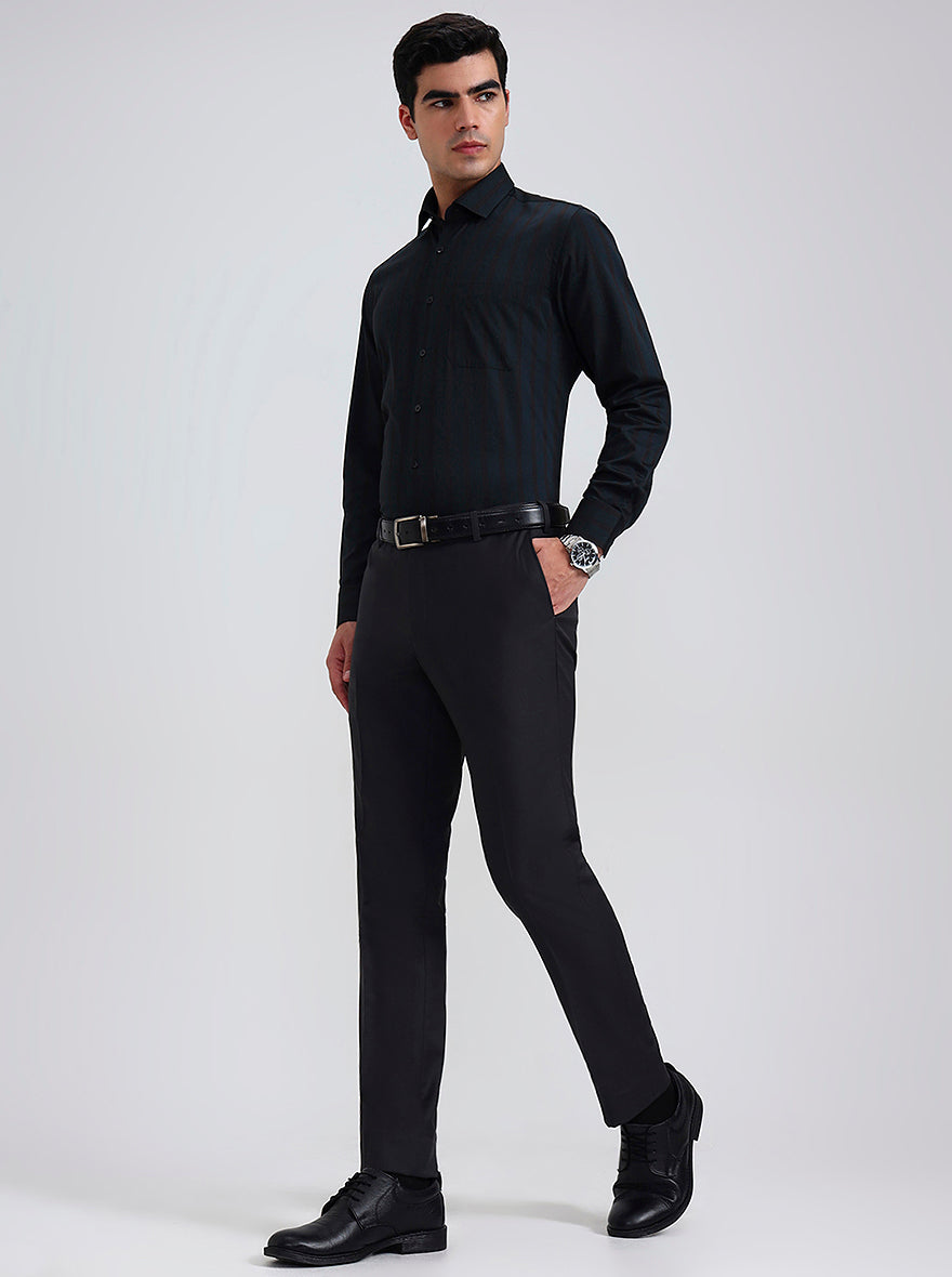 Dark Grey Solid Slim Fit Formal Trouser | Metal