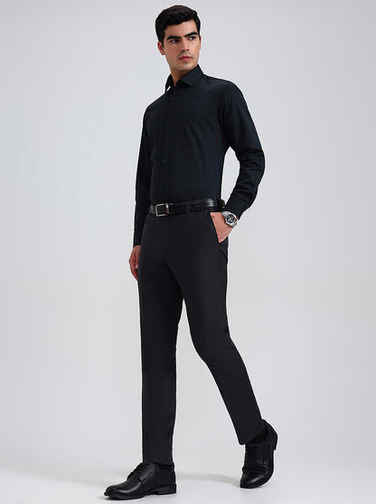 Dark Grey Solid Slim Fit Formal Trouser | Metal