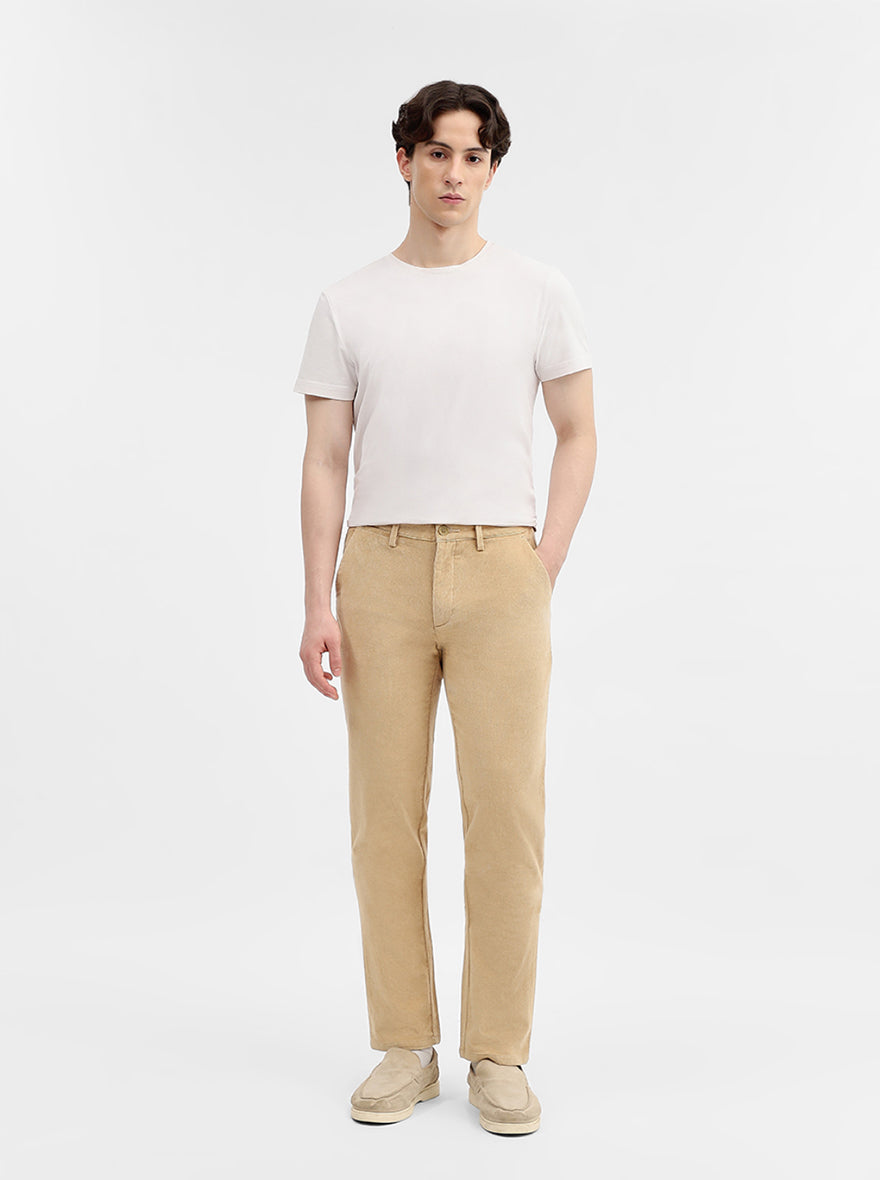 Beige Striped Uno Fit Casual Trouser | JadeBlue