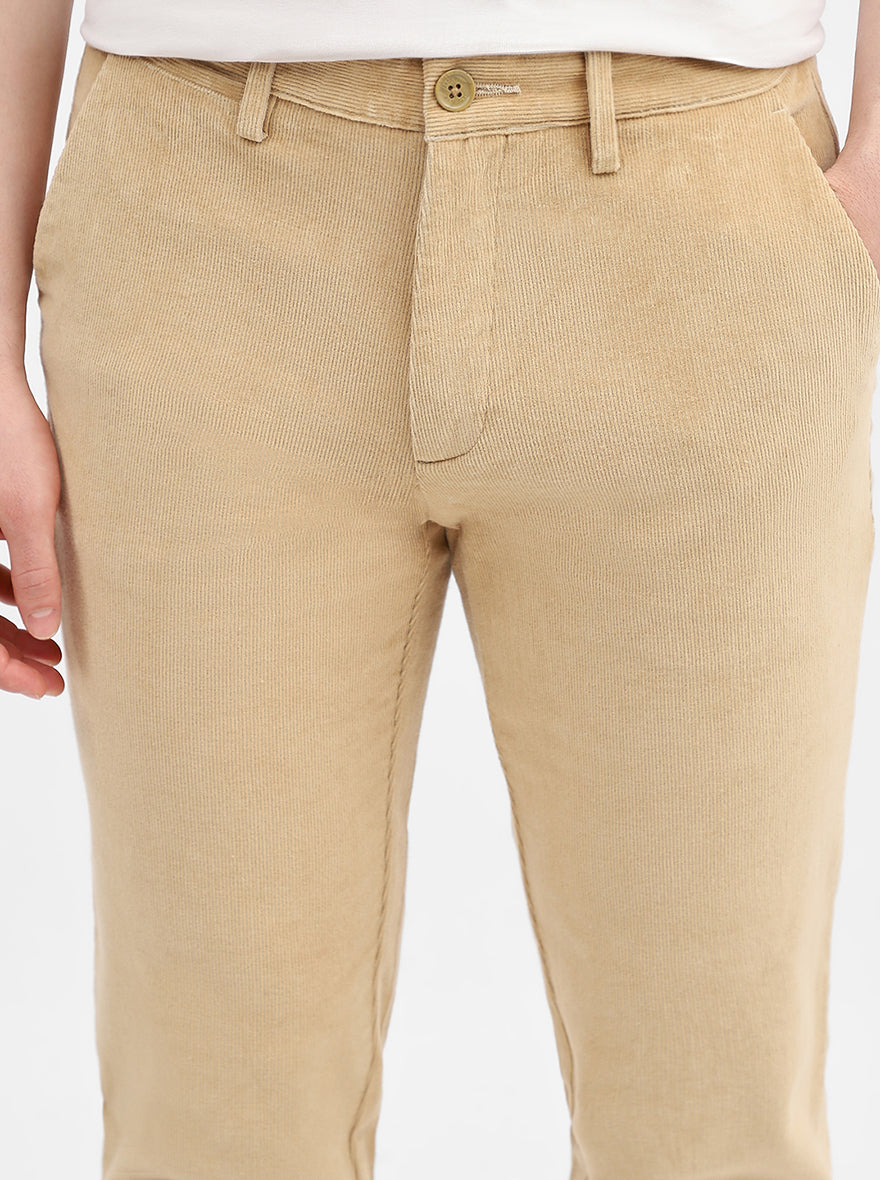Beige Striped Uno Fit Casual Trouser | JadeBlue