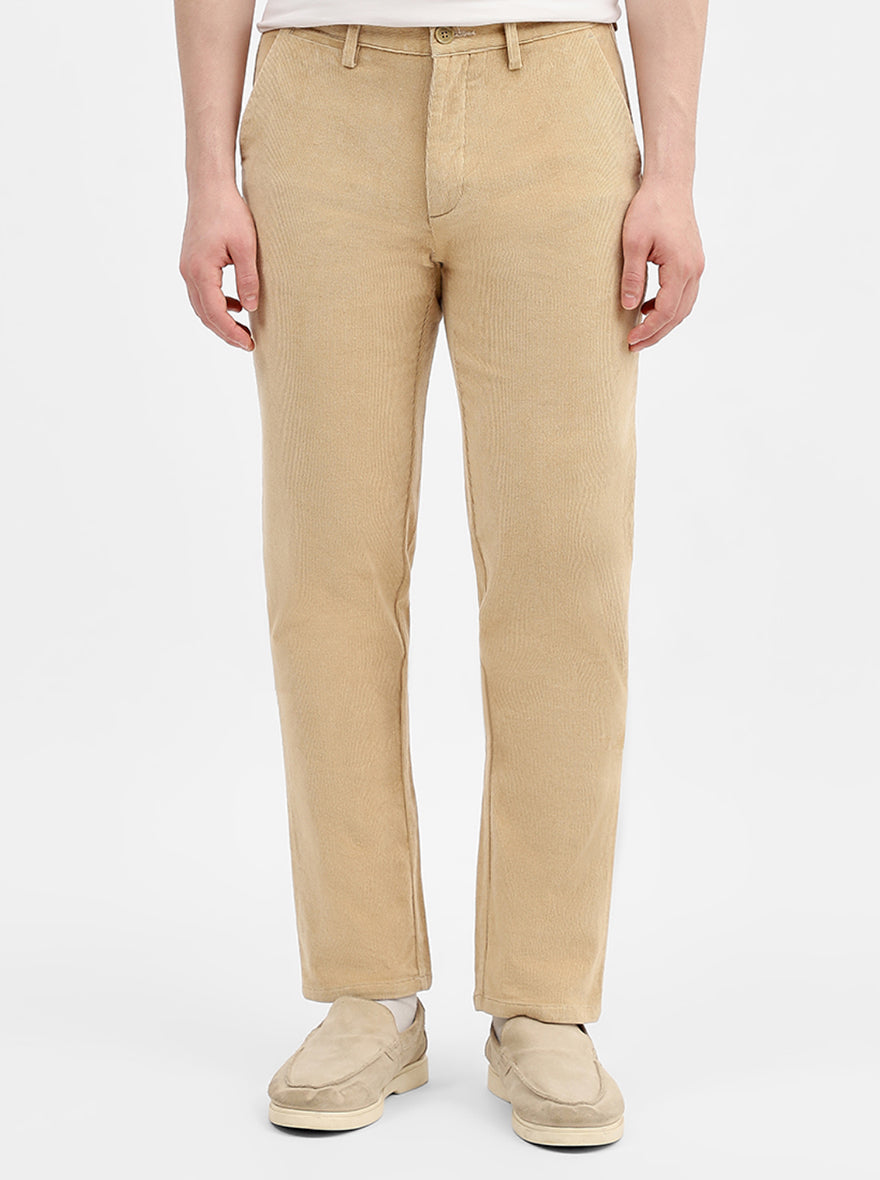 Beige Striped Uno Fit Casual Trouser | JadeBlue