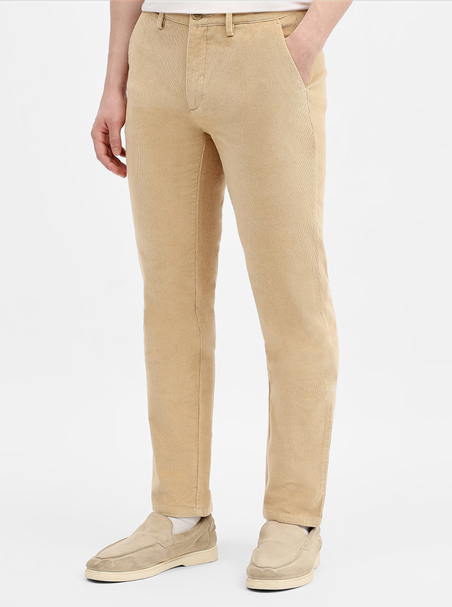 Beige Striped Uno Fit Casual Trouser | JadeBlue