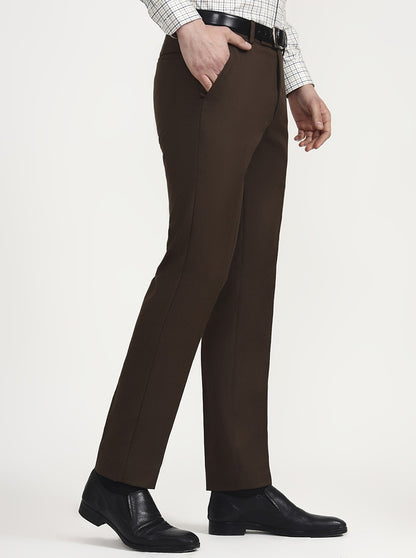 Brown Solid Super Slim Fit Formal Trouser | Greenfibre