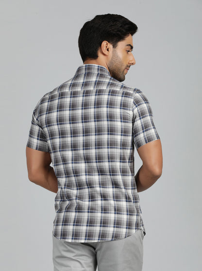 Grey Checked Slim Fit Casual Shirt | JadeBlue