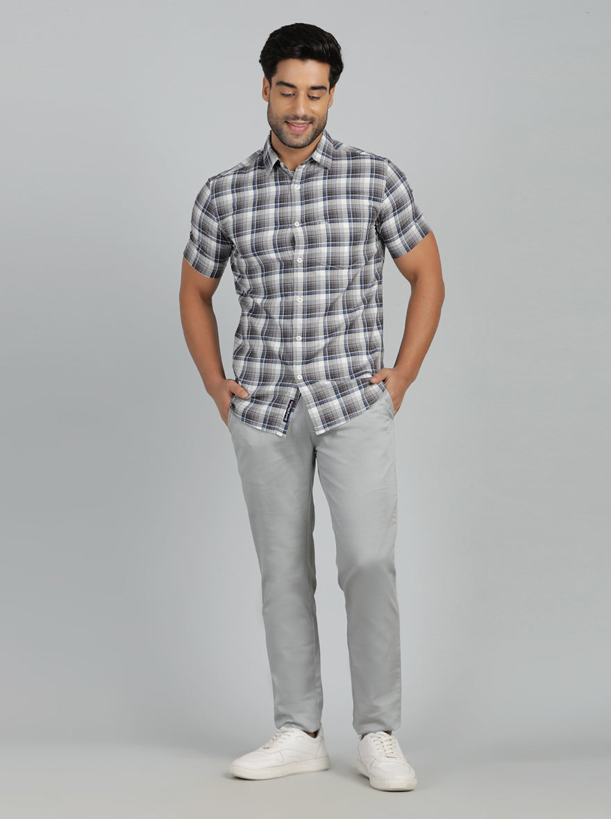 Grey Checked Slim Fit Casual Shirt | JadeBlue