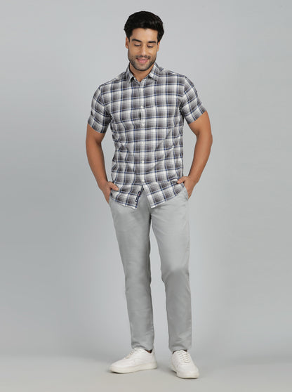 Grey Checked Slim Fit Casual Shirt | JadeBlue
