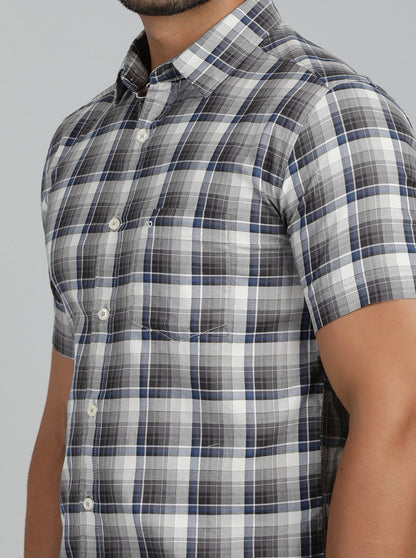 Grey Checked Slim Fit Casual Shirt | JadeBlue