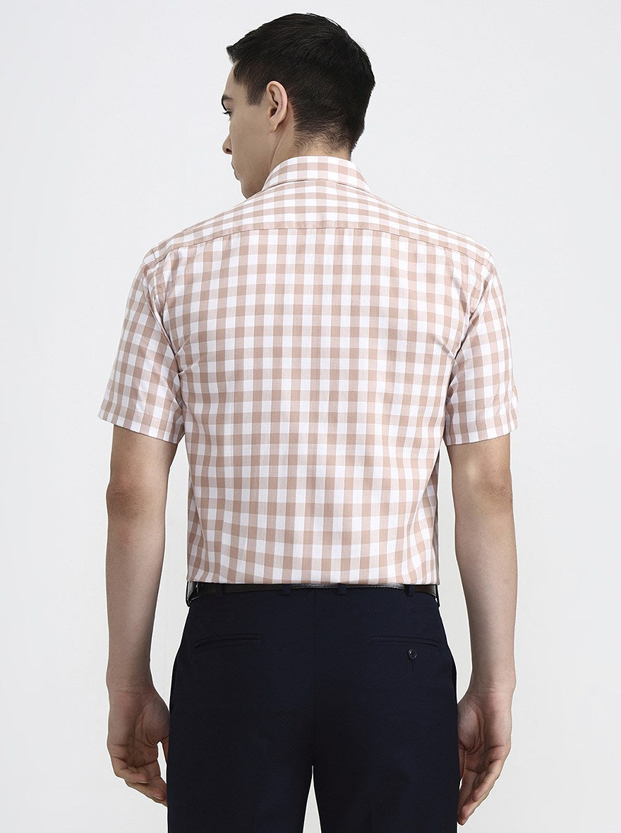 White & Carrot Checked Regular Fit Formal Shirt | JadeBlue