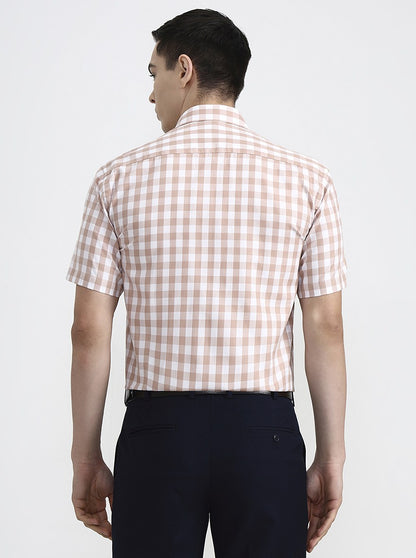White & Carrot Checked Regular Fit Formal Shirt | JadeBlue