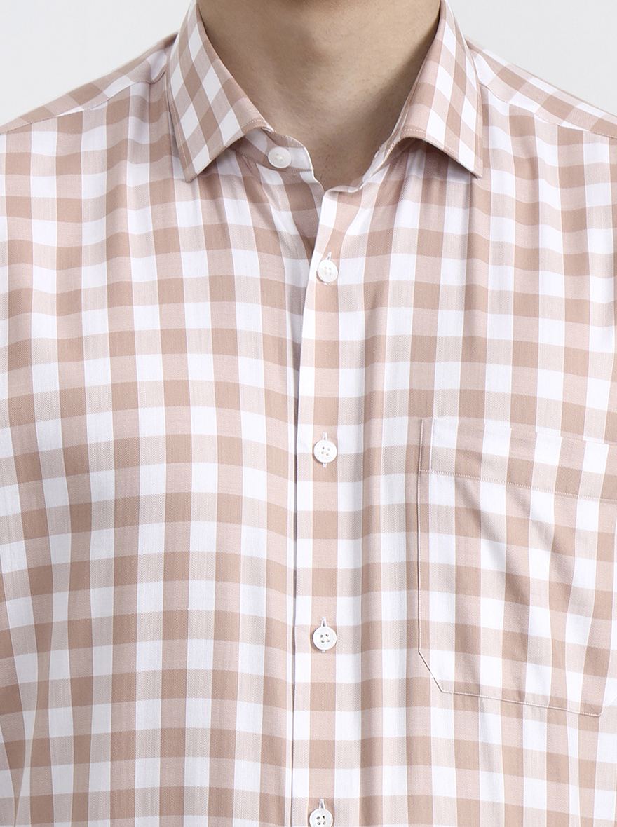 White & Carrot Checked Regular Fit Formal Shirt | JadeBlue