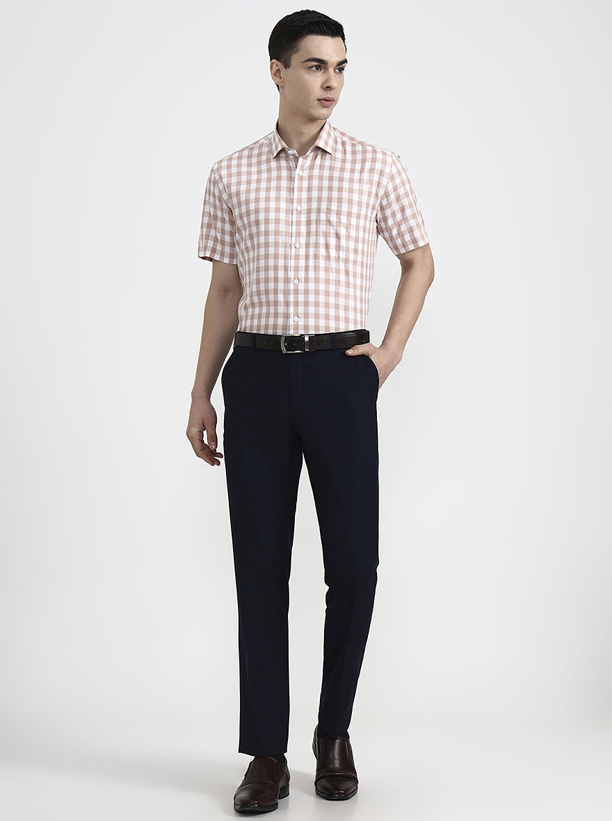 White & Carrot Checked Regular Fit Formal Shirt | JadeBlue