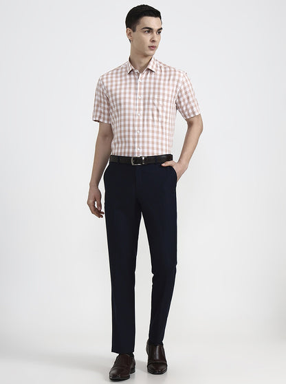 White & Carrot Checked Regular Fit Formal Shirt | JadeBlue