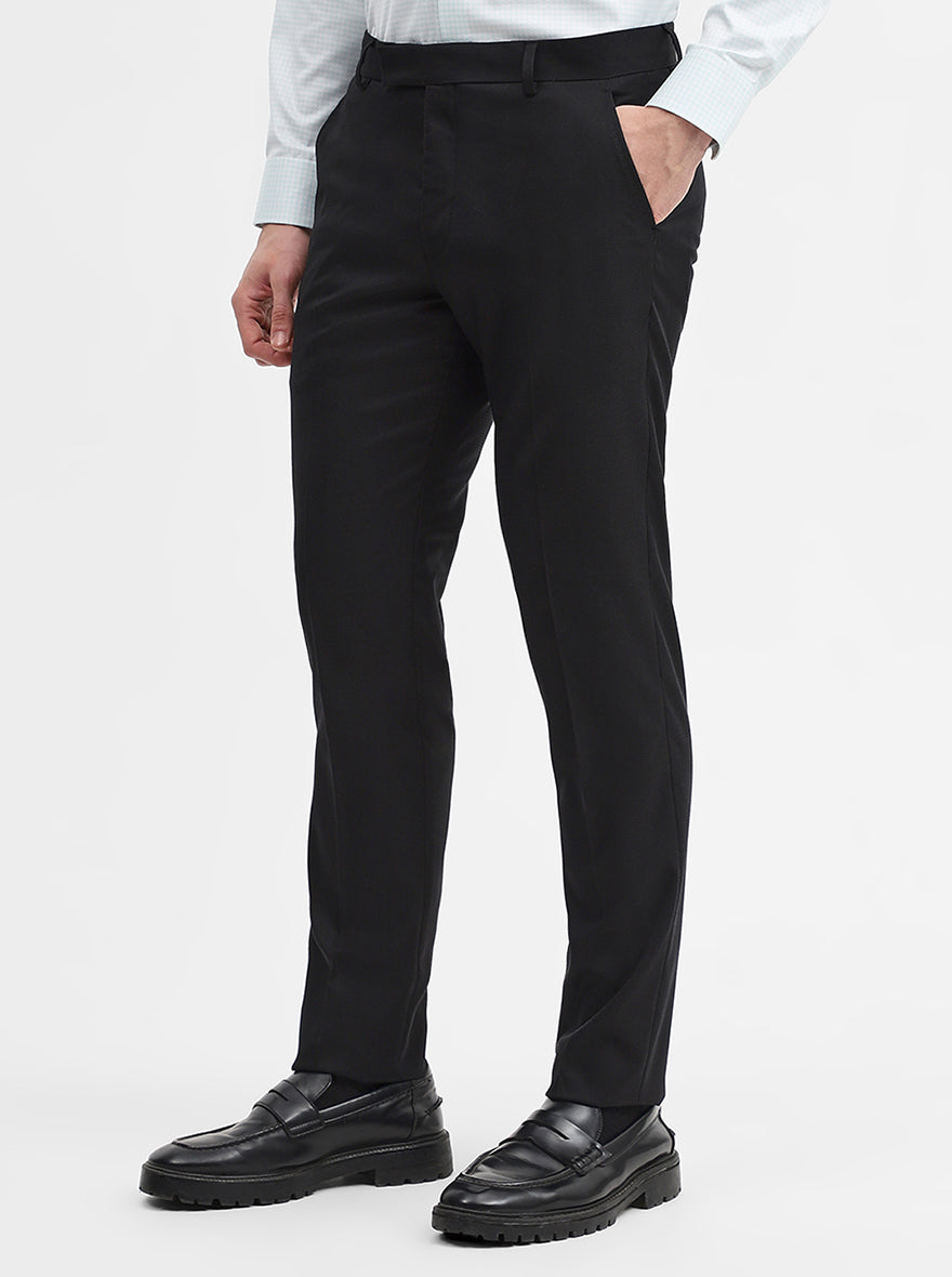 Black Solid Super Slim Fit Formal Trouser | Greenfibre