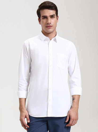 White Solid Slim Fit Casual Shirt | JadeBlue