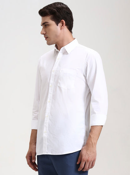 White Solid Slim Fit Casual Shirt | JadeBlue