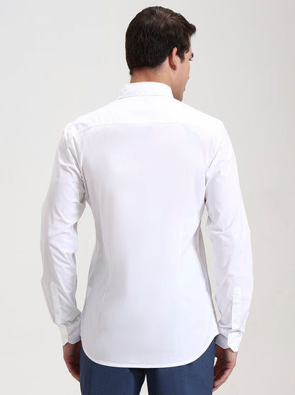 White Solid Slim Fit Casual Shirt | JadeBlue