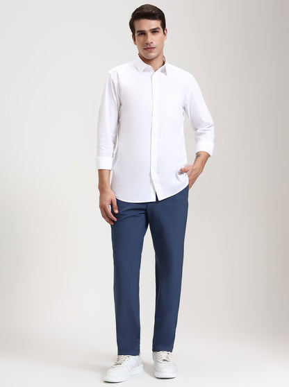 White Solid Slim Fit Casual Shirt | JadeBlue
