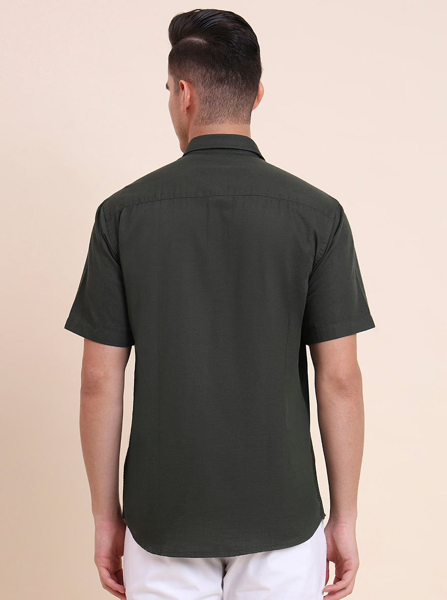 Olive Green Solid Smart Fit Semi Casual Shirt | Greenfibre