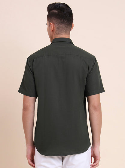 Olive Green Solid Smart Fit Semi Casual Shirt | Greenfibre