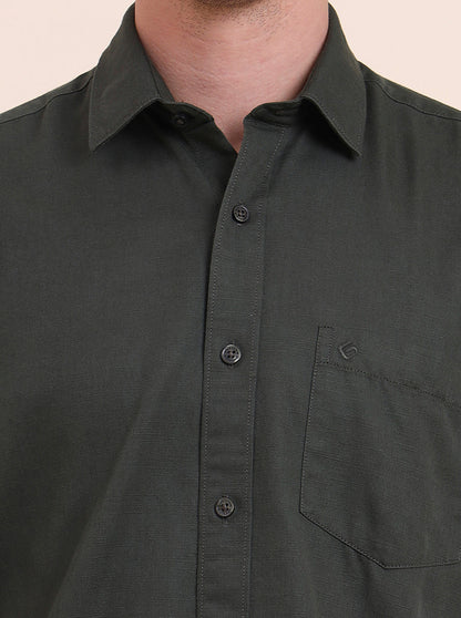 Olive Green Solid Smart Fit Semi Casual Shirt | Greenfibre