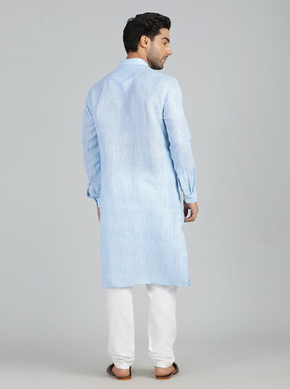 Sky Blue Solid Regular Fit Modi Kurta | JadeBlue