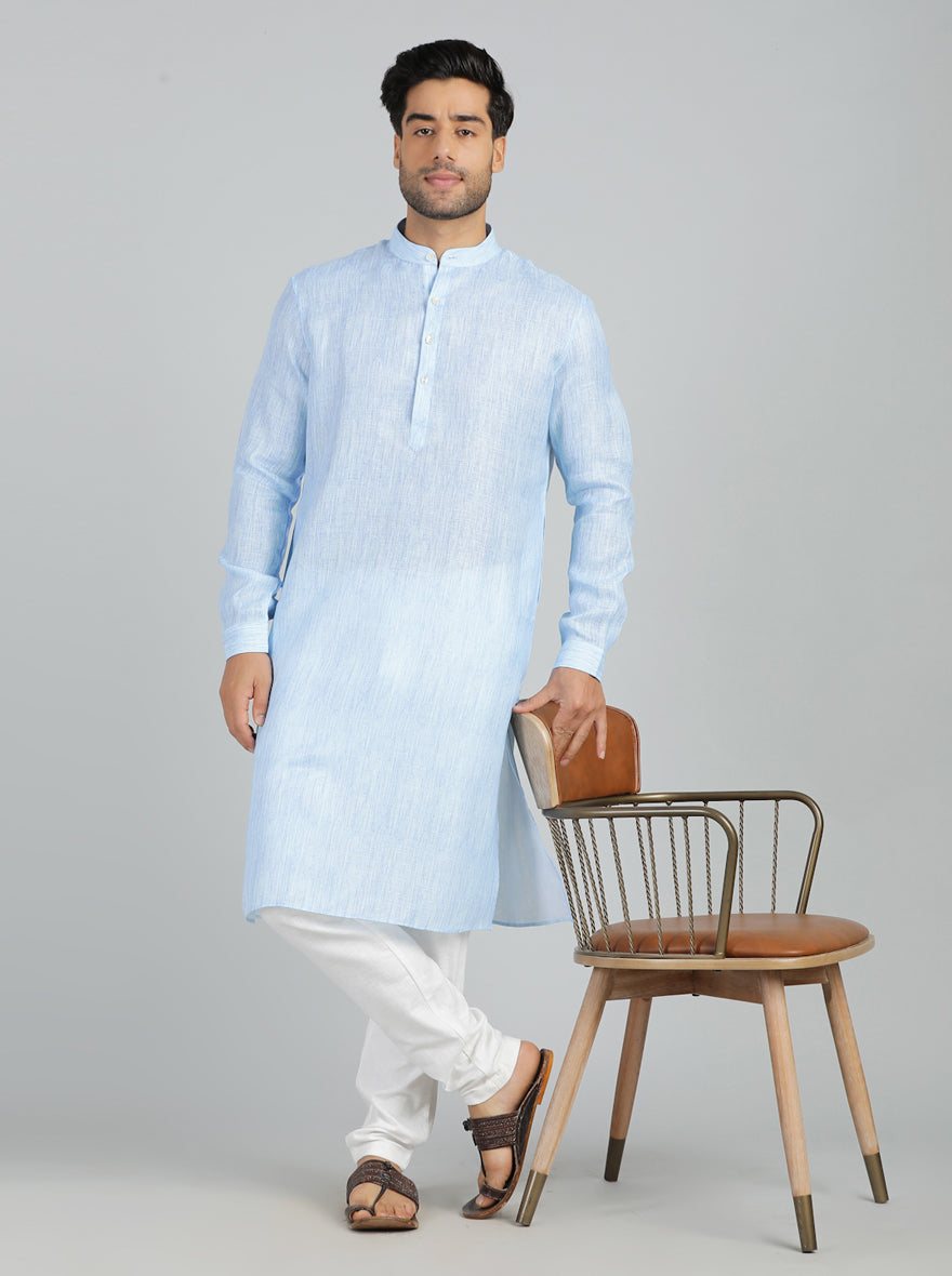 Sky Blue Solid Regular Fit Modi Kurta | JadeBlue