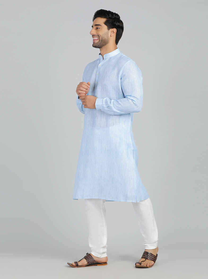 Sky Blue Solid Regular Fit Modi Kurta | JadeBlue