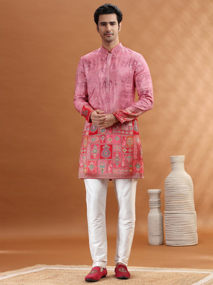 Red & Orange Self Design Kurta Pajama | TULA