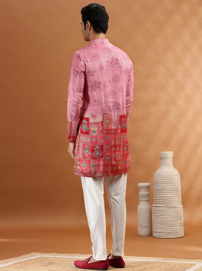 Red & Orange Self Design Kurta Pajama | TULA
