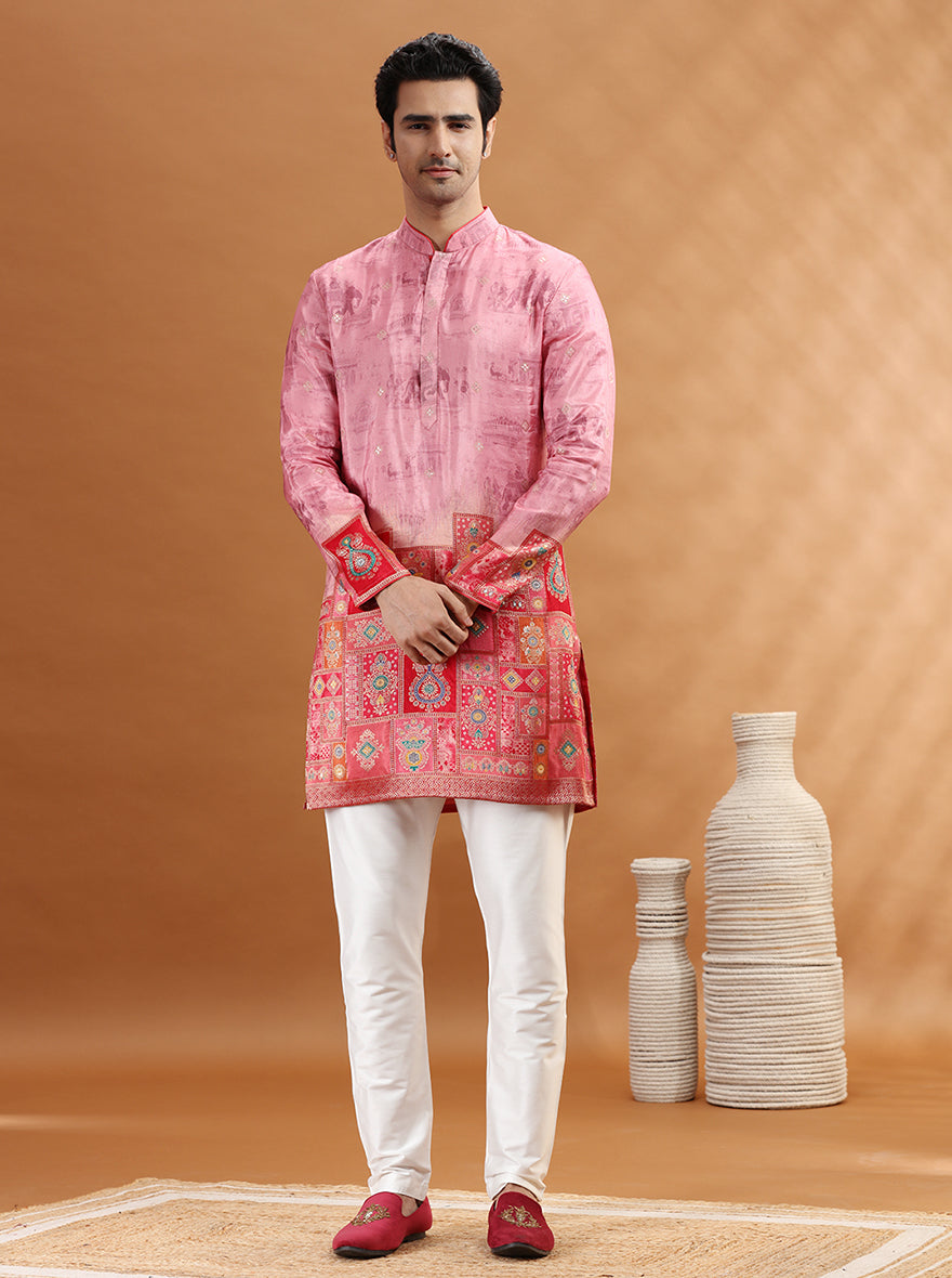 Red & Orange Self Design Kurta Pajama | TULA