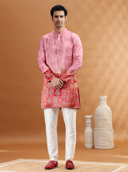 Red & Orange Self Design Kurta Pajama | TULA