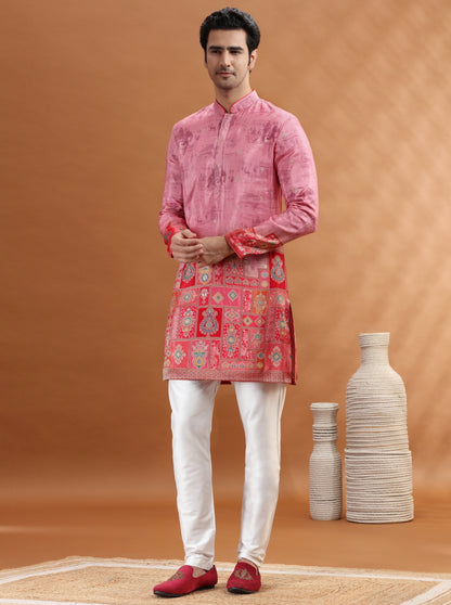 Red & Orange Self Design Kurta Pajama | TULA
