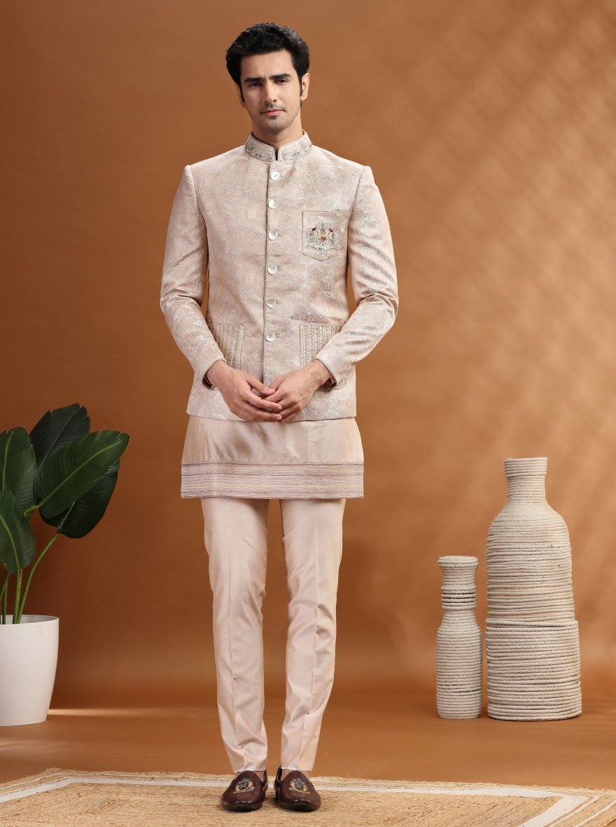 Dusty Pink Embroidered Jodhpuri Suit | TULA