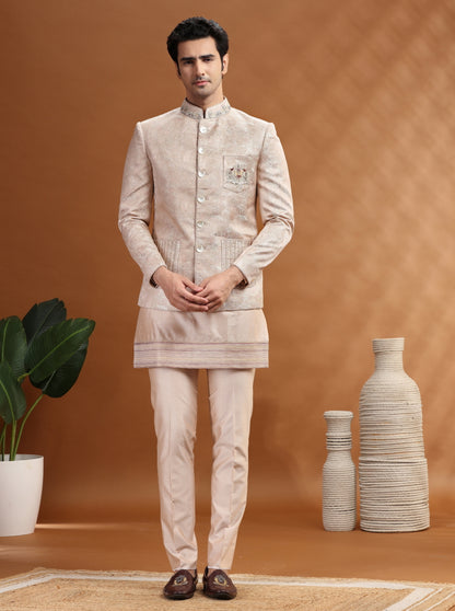Dusty Pink Embroidered Jodhpuri Suit | TULA