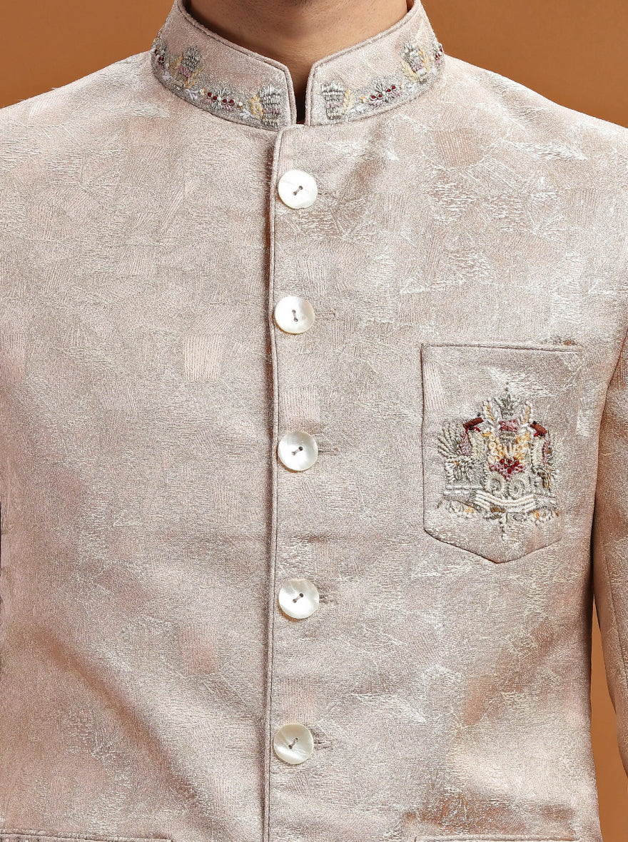 Dusty Pink Embroidered Jodhpuri Suit | TULA