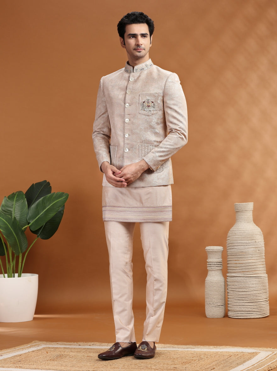 Dusty Pink Embroidered Jodhpuri Suit | TULA