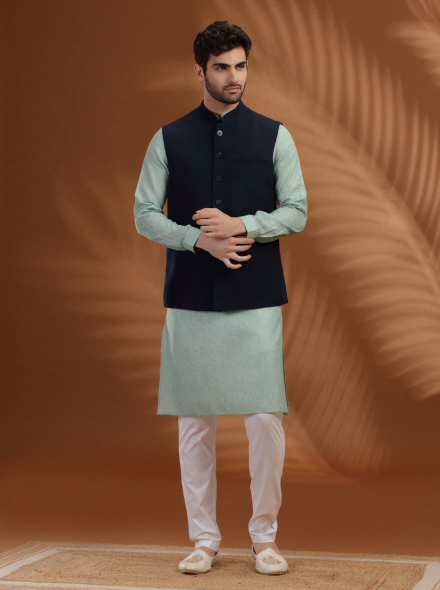 Blue Solid Waistcoat | Greenfibre