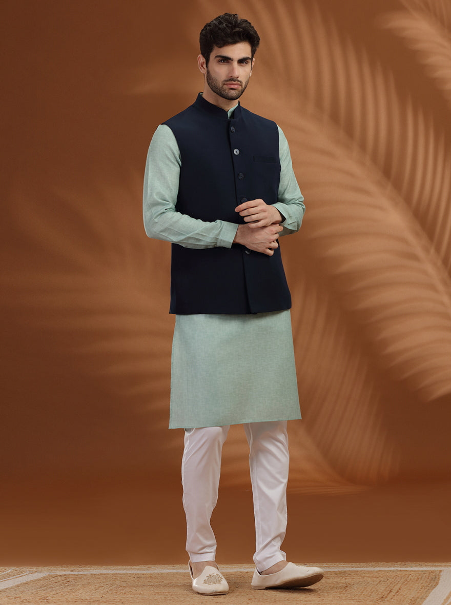Blue Solid Waistcoat | Greenfibre