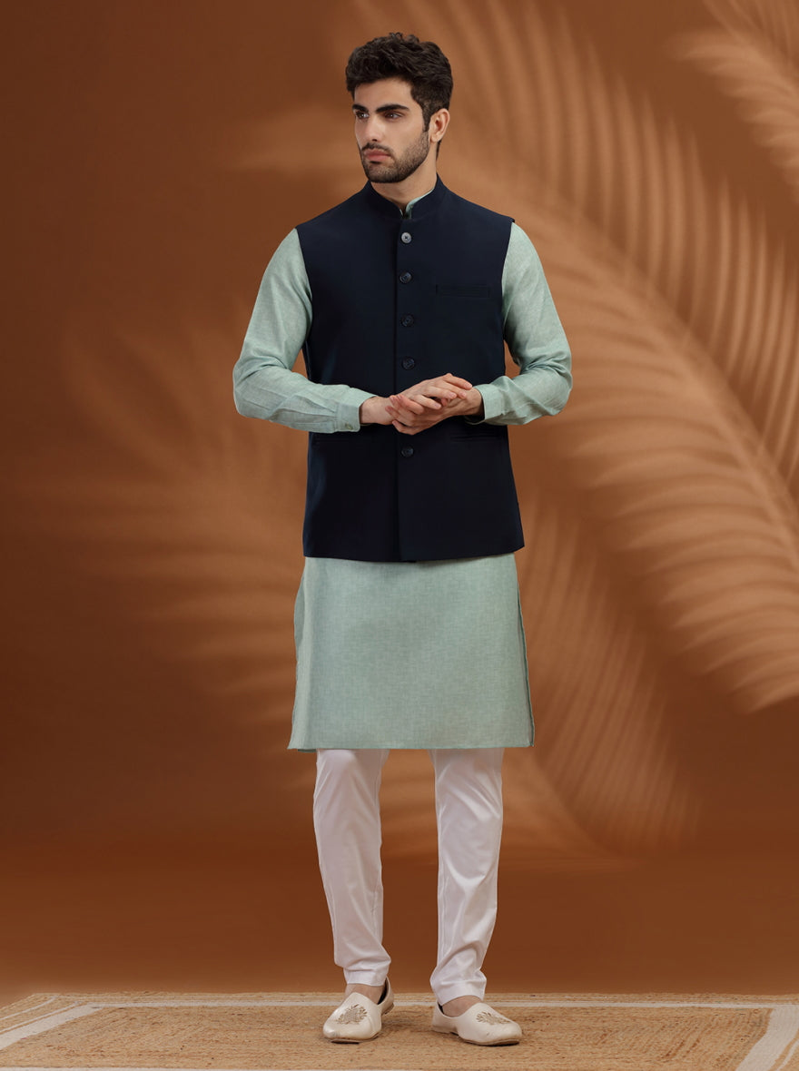 Blue Solid Waistcoat | Greenfibre