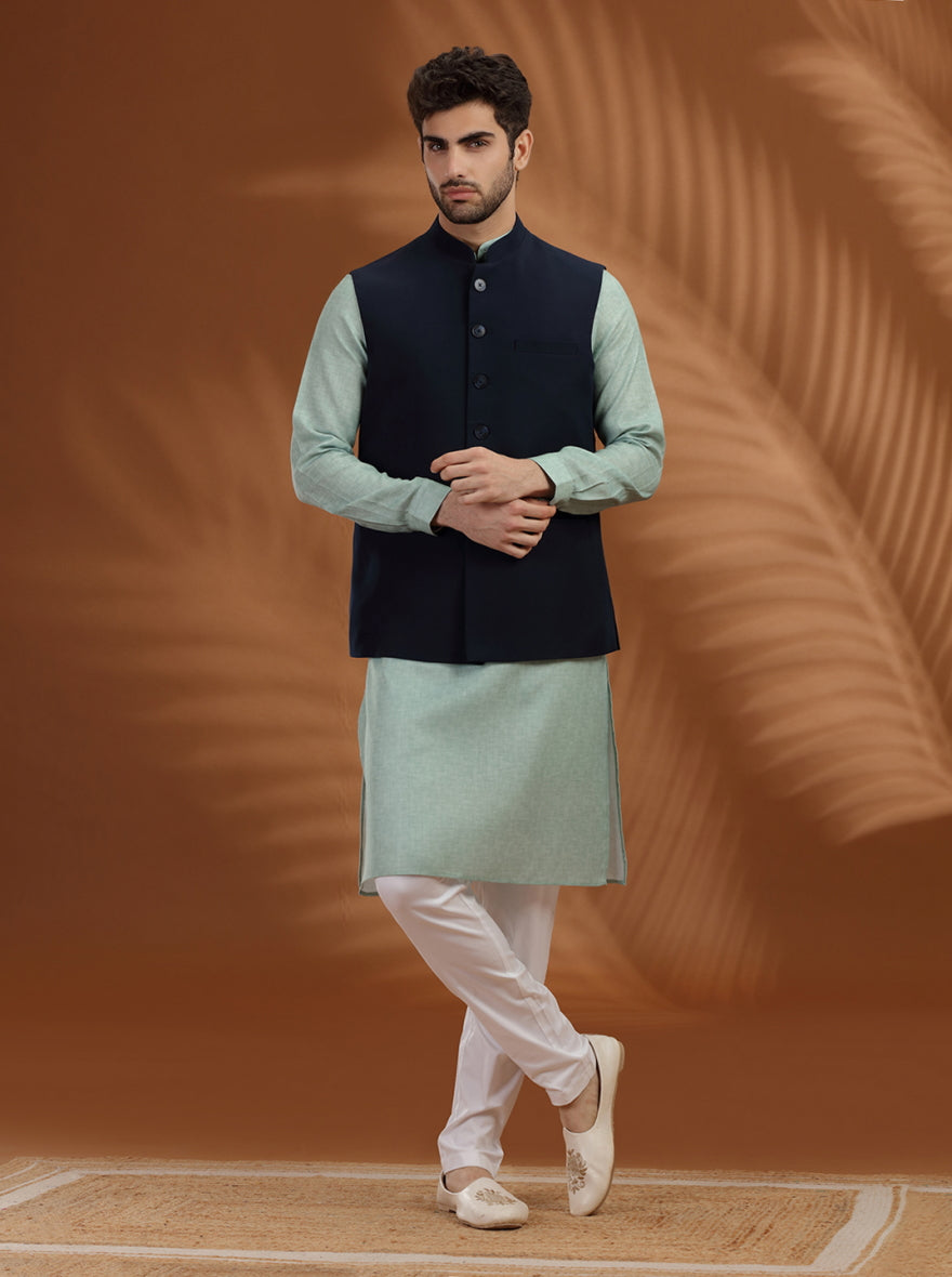 Blue Solid Waistcoat | Greenfibre